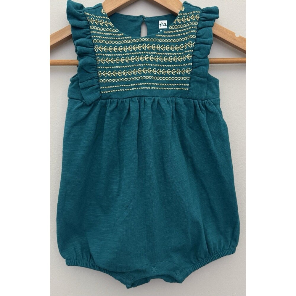 Tea Collection 18/24 Teal/Gold Colored Summer Bubble Romper